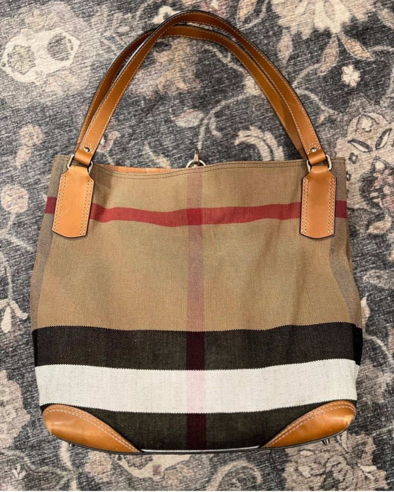 Tan leather BURBERRY Canvas Plaid Bag, With Pouch
